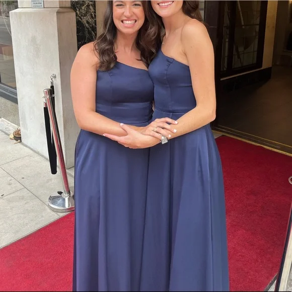 David’s Bridal Crepe-Back Satin One Shoulder Bridesmaid Dress - Picture 3 of 6